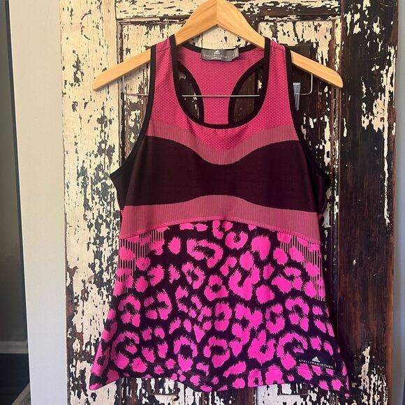 Stella McCartney for ADIDASbold racer back running   Pink Leopard Print Tank Top - Picture 1 of 6